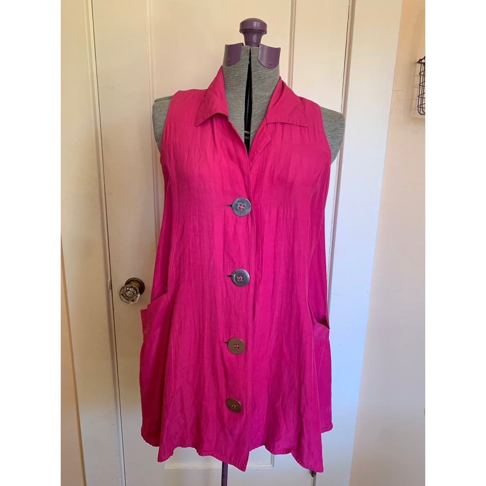 Rabbit Rabbit Rabbit Hot Pink Sleeveless Oversize Metal Buttons Mini Dress/Tunic